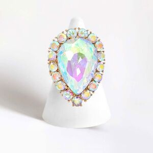 Gold Abalone Teardrop Stretch Rhinestone Crystal Cocktail Ring Finger Statement